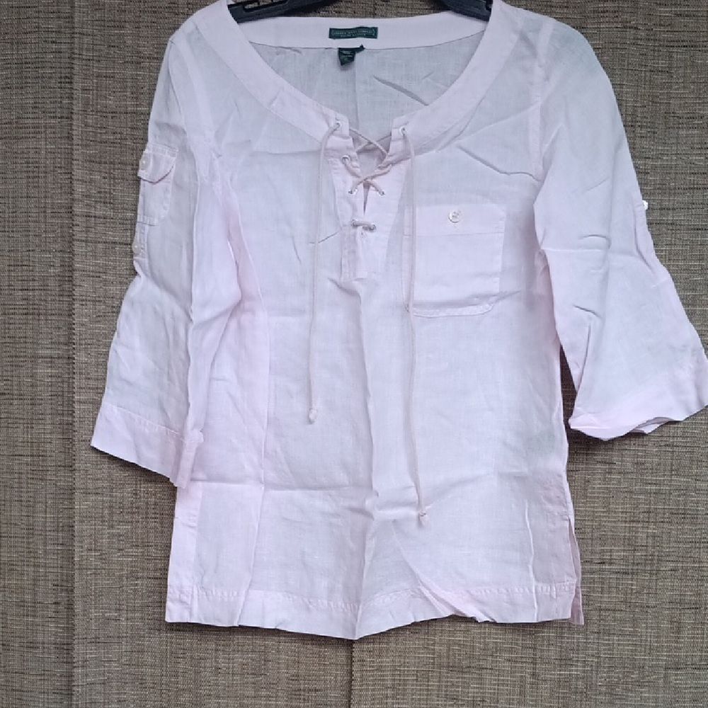 Ralph Lauren Light Pink Lace-Up Linen Blouse